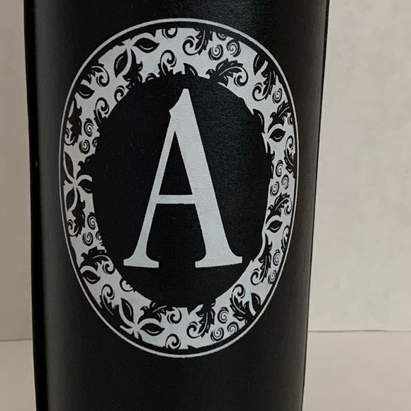 Wine Bottle Tote Gift Neoprene Monogrammed "A" Faux Leather Black White 16” X 4” - Picture 8 of 10